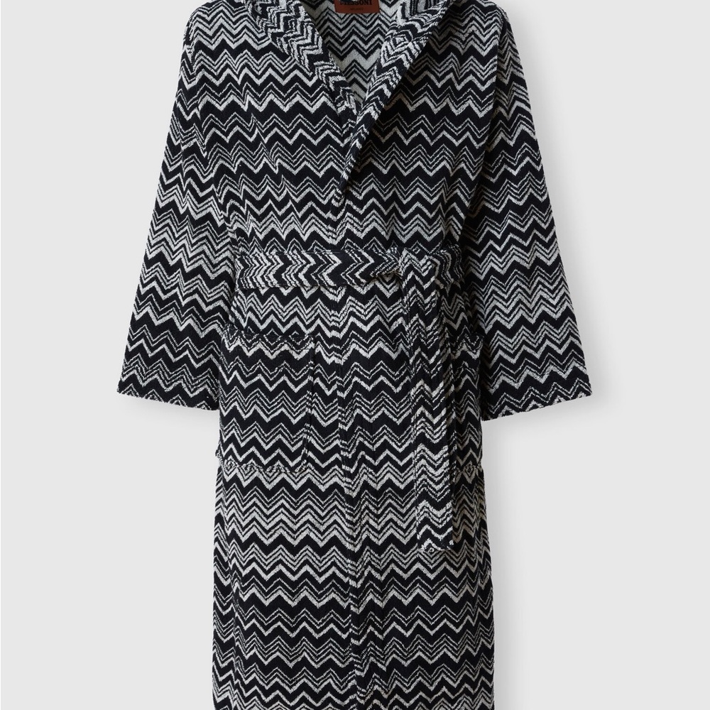 NWT Missoni Keith Chevron Black and White Zigzag Patterned Robe $470 - Picture 2 of 4